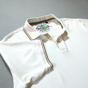 Robert Graham Polo Shirt Mens XL White Cassablanca Contrast Pima Cotton